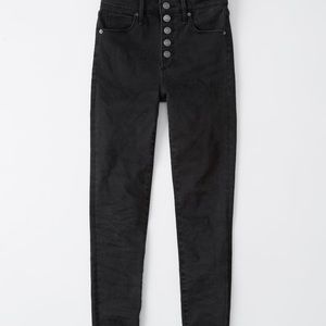 NWT A & F super skinny high rise black jeans. Distressed ankles. Size 33/16.